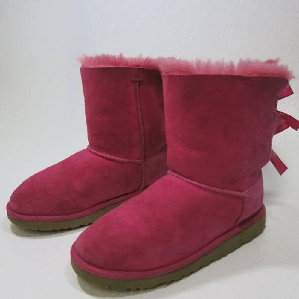 UGG Bailey Bow Classic Short Winter Boots Shoes Australia Footwear Kids Sz 4